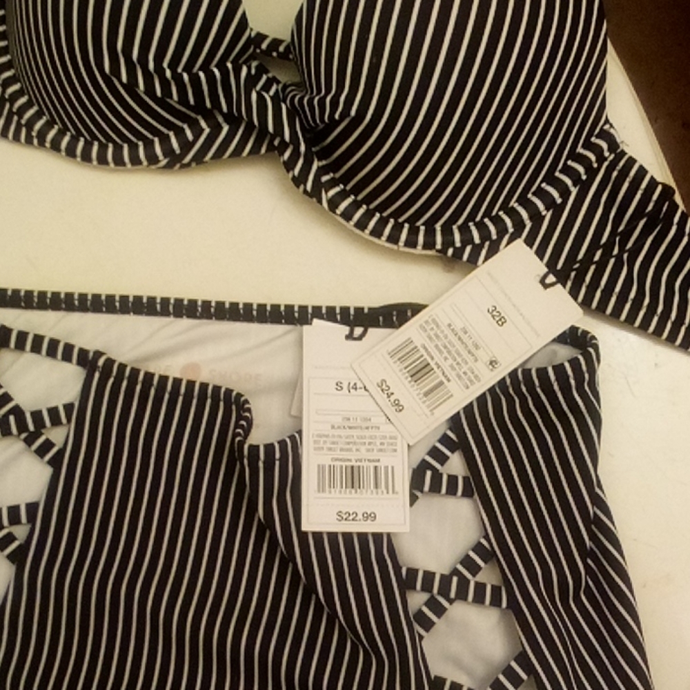 Black and White striped bikini